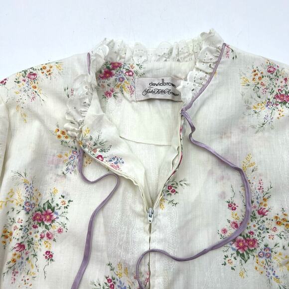 Vintage David Brown Nightgown Floral Printed White House Dress - Picture 4 of 7